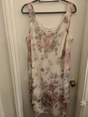 Floral Chiffon Layered Slip Dress in Cream and Blush